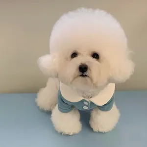 Linda camiseta de punto azul claro para mascotas con cuello blanco para perros