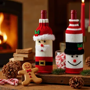 Christmas Knitted Wine Bottle Cover Santa Snowman Fabric Decoration For Champagne Red Wine Dining Table Party Decor