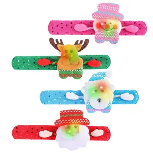 Set of 4 glowing Christmas slap bracelets with LED lights, holiday decor for kids gifts