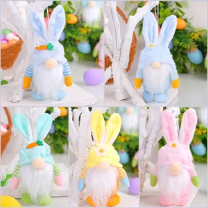 Easter Gnome Rabbit Ears Plush Hanging Ornament Handmade Fabric Dwarf Doll Spring Festival Table Decor Home Party Favor Gifts