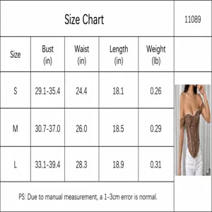 Detailed size measurement chart for vintage French jacquard corset bustier vest top