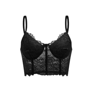 Sexiges schwarzes Bustier-Top mit Wimpernspitze und verstellbaren Trägern