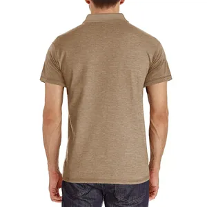Detailed back view of men's khaki short sleeve Polo shirt made of breathable fabric