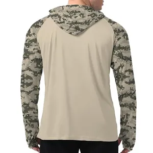 Rear view detail of mens digital camo hooded shirt for fishing and outdoors