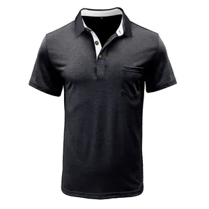 High-quality detail view of men's moisture-wicking Polo shirt with contrast inner collar.