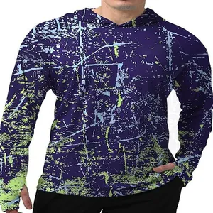 High-performance men's quick-dry ice silk fishing hoodie with purple abstract splatter print