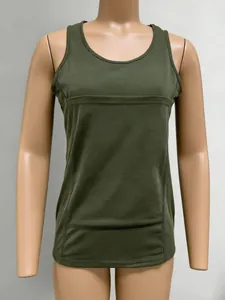 Close-up detail of multifunctional army green kangaroo baby carrier tank top for parents.