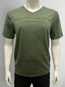 Army green multifunctional kangaroo pocket V-neck T-shirt for baby carrying on mannequin