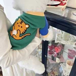 Cute green pet sweatshirt with tiger embroidery for small dogs and cats in autumn season
