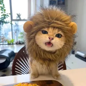 Adorable lion mane wig for cats and small dogs, perfect for pet costume parties
