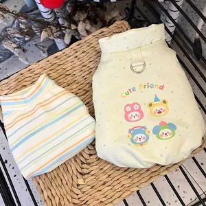 Detail of cute pet winter vest with D-ring leash attachment and cartoon print