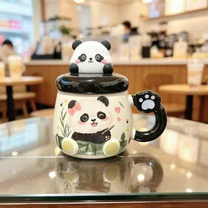 Schattige 3D panda keramische mok met deksel en pootvormig handvat voor op kantoor