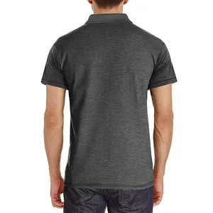 Back view of men's charcoal grey short sleeve polo shirt with moisture-wicking fabric