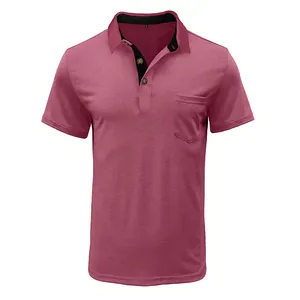 Detailed front view of a men's short-sleeve Polo shirt with a chest pocket and buttons