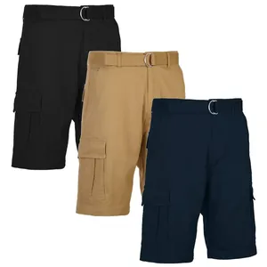 Men's breathable quick-dry cargo shorts in three colors with matching D-ring belts.