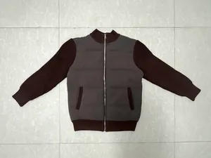Men's knitted patchwork bomber jacket with stand collar and zipper detail