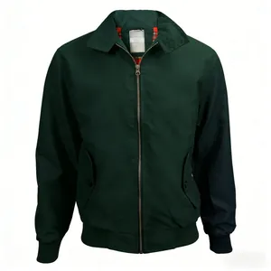Veste Harrington rétro classique vert foncé avec une doublure à carreaux rouge vif