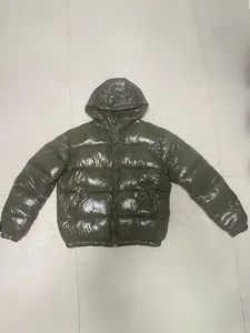 Men's premium shiny olive green hooded puffer jacket for ultimate winter warmth and style