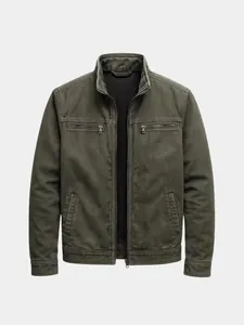 Giacca Cargo da Uomo in Cotone Vintage Vestibilità Larga Collo Rialzato Cerniera Abbigliamento da Lavoro Con Tasche Multiple