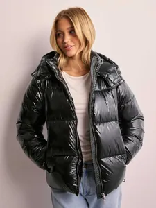 Giacca Imbottita Lucida da Donna Con Cappuccio Cappotto Puffer Invernale Ispessito Antivento Trapuntato Casual Outdoor per Donna