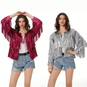 Giacca da donna con frange metalliche in magenta e argento