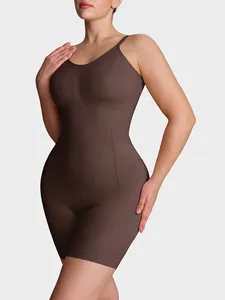 Seamless dark brown shapewear bodysuit featuring firm tummy control and butt lifting fit.