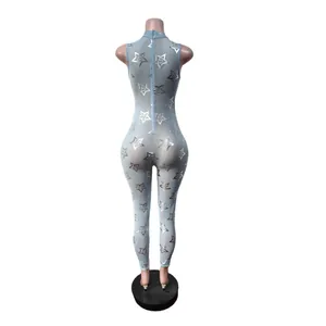 Rückansicht eines sexy ärmellosen Netz-Bodysuits mit silbernem Sternenfoliendruck und Reißverschluss