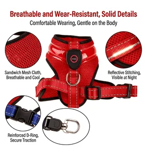 LED Pet Dog Harness USB Rechargeable Reflective Nylon Mesh Breathable Night Safety Glowing Vest Adjustable Chest Strap For Pets