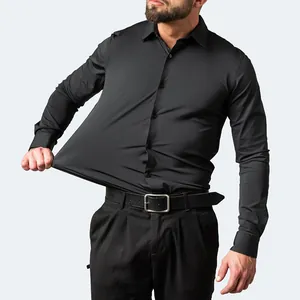 Chemise Décontractée Stretch Slim Fit pour Hommes Sans Repassage Polyester Élasthanne Manches Longues Courtes Business Top