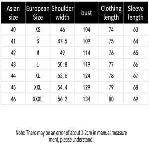 Detailed size chart for men's long-sleeve high-stretch shirt with Asian and EU sizes