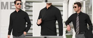 Détail d'une chemise habillée noire infroissable montrant la texture du tissu extensible