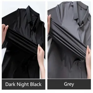 Detail showing the high elasticity and smooth fabric of the men's long sleeve shirts.