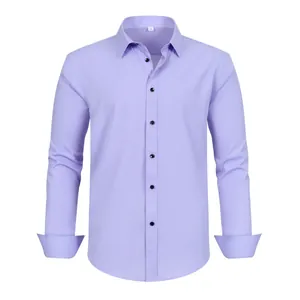 Detail of light purple plus size men's button-down shirt with wrinkle-resistant fabric