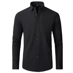 Classic black long-sleeved business shirt with four-way stretch and non-iron fabric