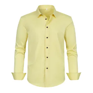 Detailed view of yellow four-way stretch wrinkle-free plus size men's button-down shirt
