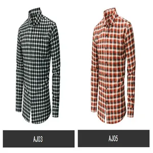 Zwei Arten von Herren-Stretch-Langarmhemden mit Karomuster in Schwarz und Orange