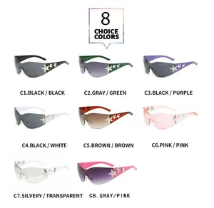 Detailed view of eight color options for rimless star pattern sunglasses with UV400 protection
