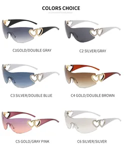 Overview of Y2K rimless sunglasses in six color variants with heart cutouts