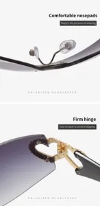 Close-up of Y2K rimless heart sunglasses showing comfortable nose pads and firm hinge