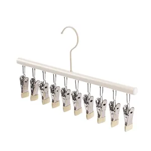 Tendedero de acero inoxidable blanco con 10 clips para calcetines y ropa interior