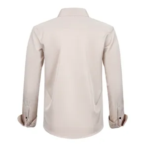 Back view of a light beige wrinkle-resistant four-way stretch men's plus size shirt