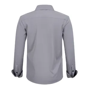 Back view of a grey wrinkle-resistant stretch dress shirt for men in big and tall size