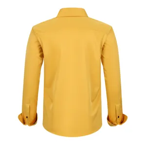 Detailed back view of a men's yellow four-way stretch anti-wrinkle oversized shirt