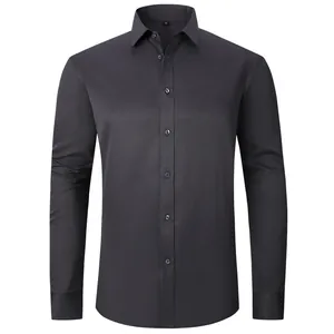 Front view of men's black 4-way stretch wrinkle-resistant business dress shirt.