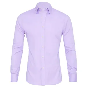 Close-up of a premium light purple non-iron four-way stretch business shirt for men