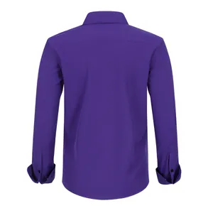 Back view of a deep purple four-way stretch wrinkle-resistant men's plus size shirt