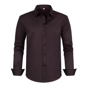 Professional detailed view of deep burgundy men's dress shirt with silk-like texture