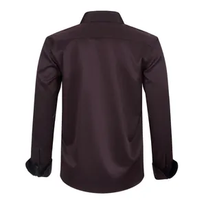 Back view of a deep plum wrinkle-resistant men's plus size four-way stretch shirt