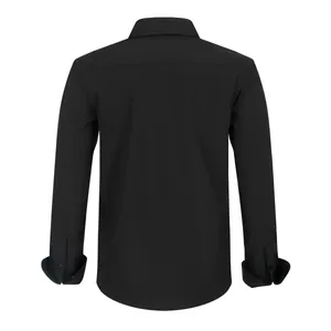 Back view detail of men's black wrinkle-resistant and four-way stretch casual shirt