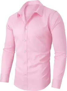 Chemise homme à manches longues stretch infroissable style business casual rose
